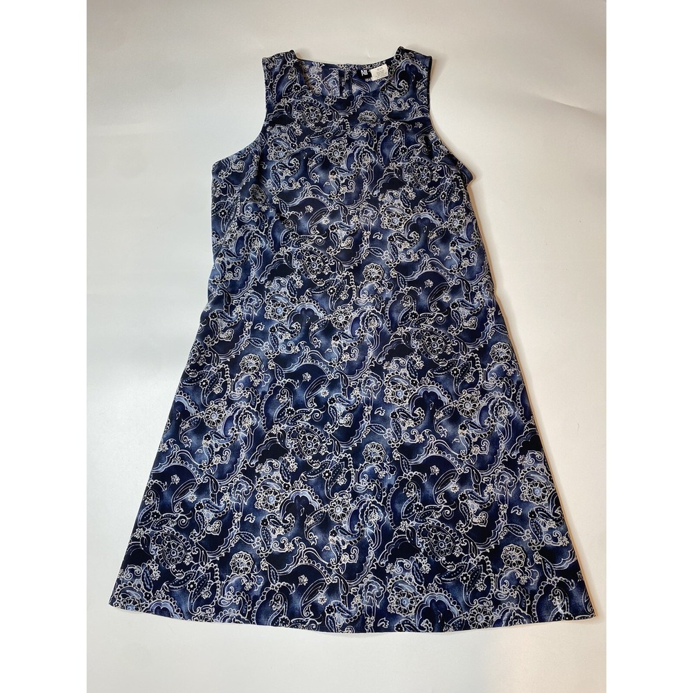 All That Jazz Vintage Dress Womens Size 4 Navy Blue Paisley Printed Satin Mini